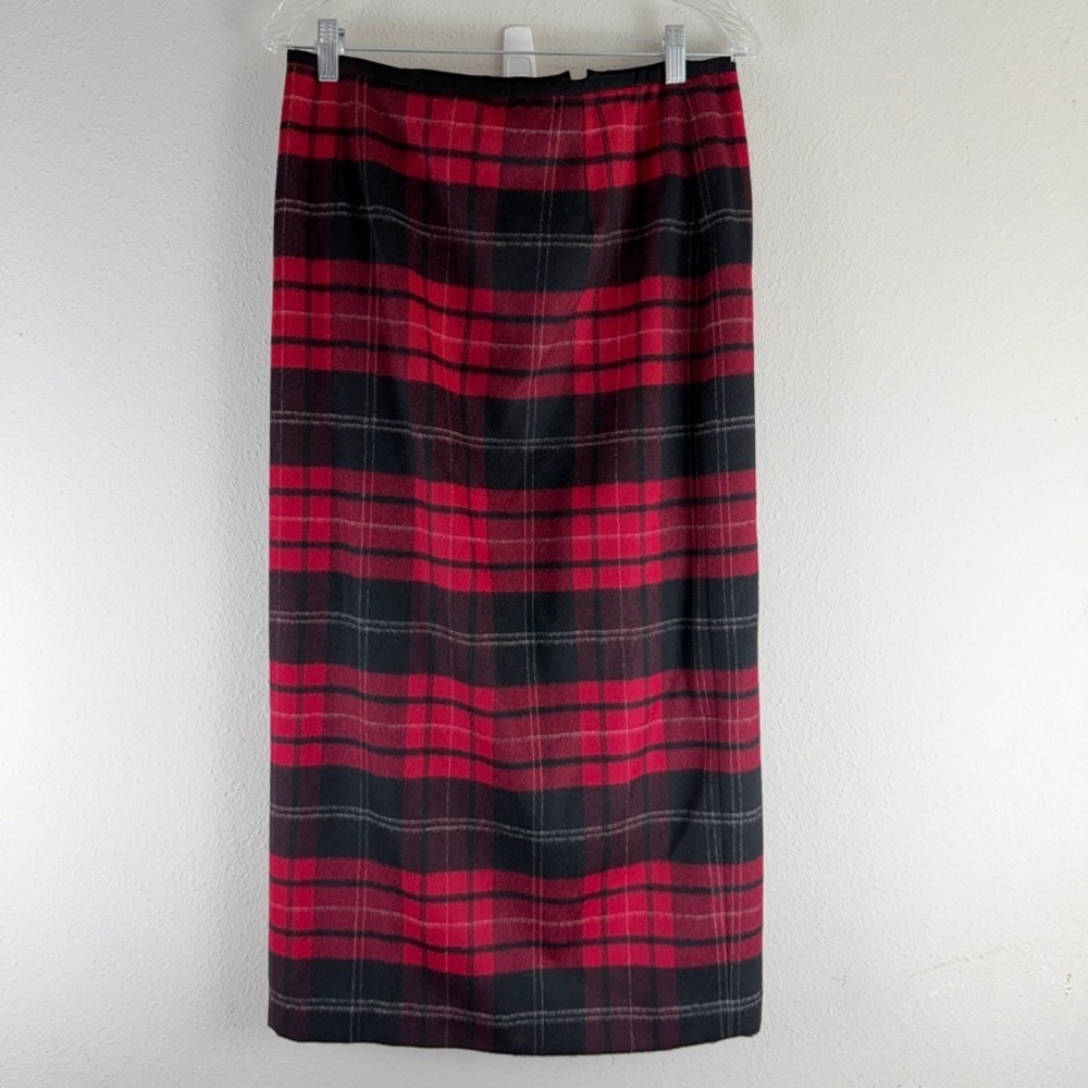 Talbots Plaid Maxi Skirt 12P Red Black Wool Vintage Dark Academia Preppy Petite